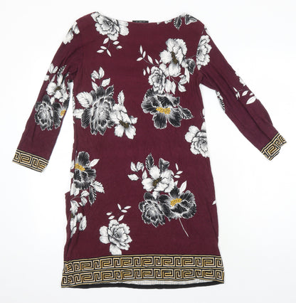 Wallis Womens Multicoloured Floral Viscose A-Line Size 12 Boat Neck