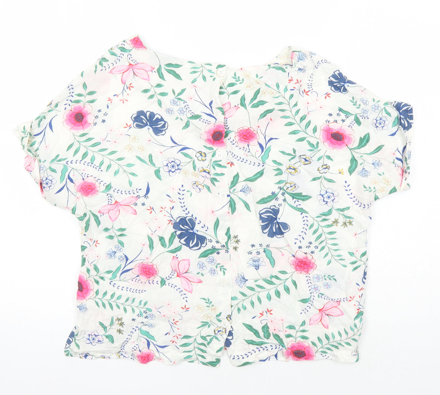 M&S Womens Multicoloured Floral Trivinyl Tunic Blouse Size 12 Boat Neck