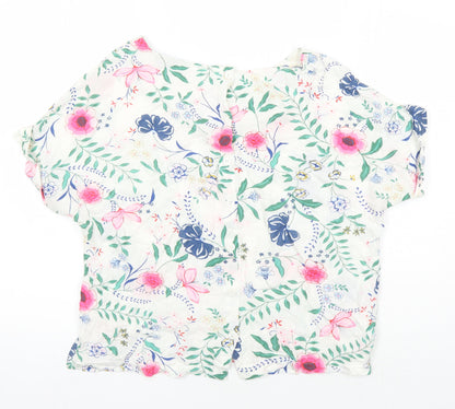 M&S Womens Multicoloured Floral Trivinyl Tunic Blouse Size 12 Boat Neck