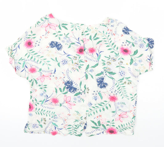 M&S Womens Multicoloured Floral Trivinyl Tunic Blouse Size 12 Boat Neck