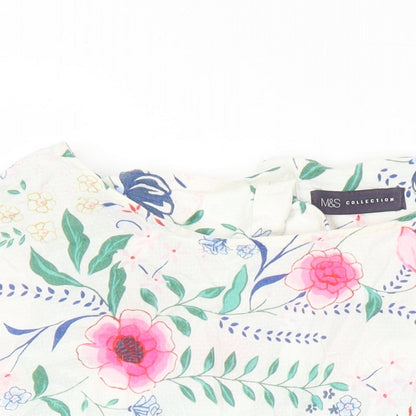 M&S Womens Multicoloured Floral Trivinyl Tunic Blouse Size 12 Boat Neck