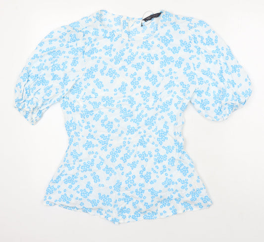 M&S Womens Multicoloured Floral Viscose Tunic Blouse Size 10 Roll Neck