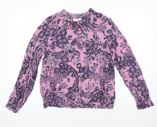 M&S Womens Multicoloured Floral Viscose Tunic Blouse Size 10 Collared