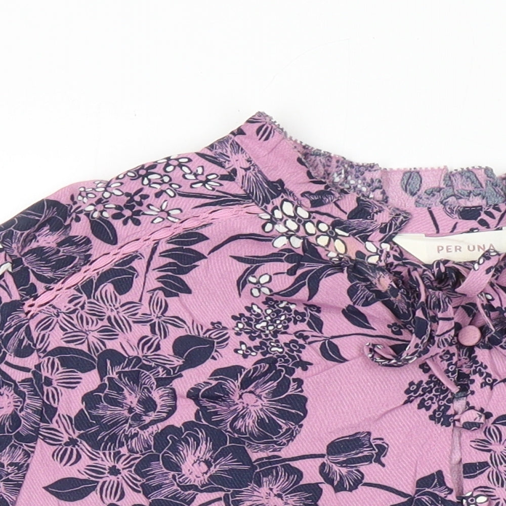 M&S Womens Multicoloured Floral Viscose Tunic Blouse Size 10 Collared