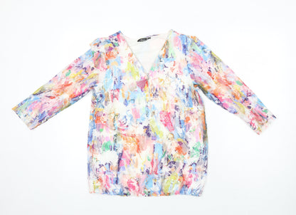 Sophie B Womens Ivory Floral Polyester Tunic Blouse Size 12 V-Neck