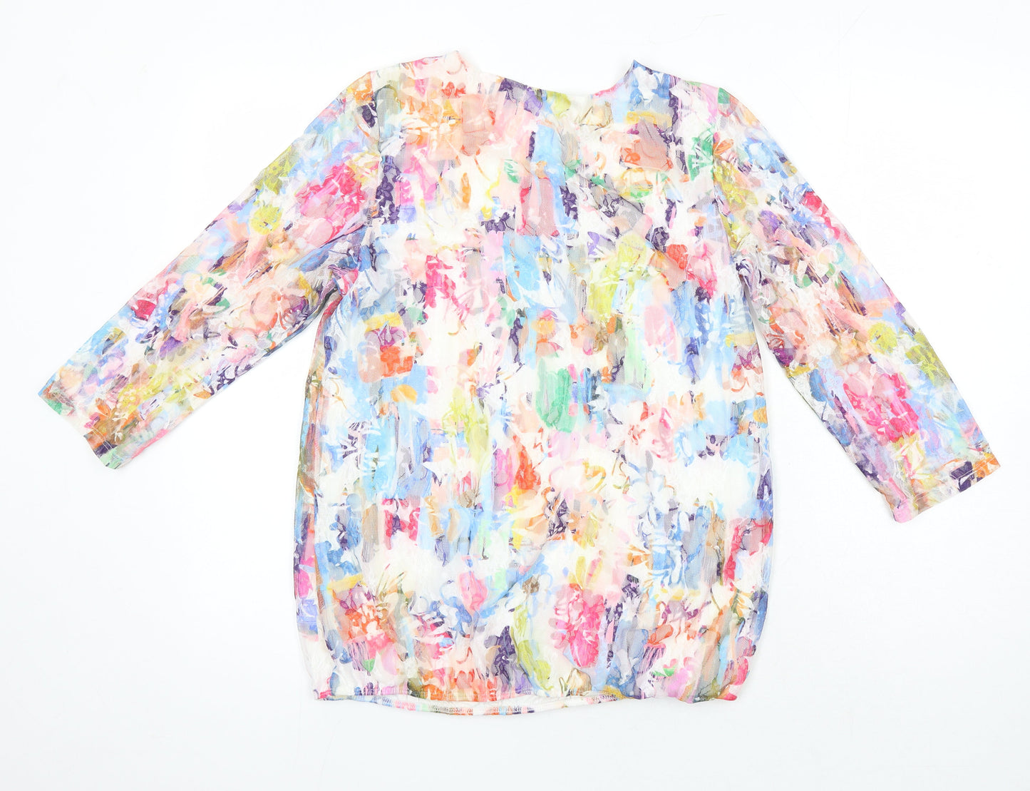 Sophie B Womens Ivory Floral Polyester Tunic Blouse Size 12 V-Neck