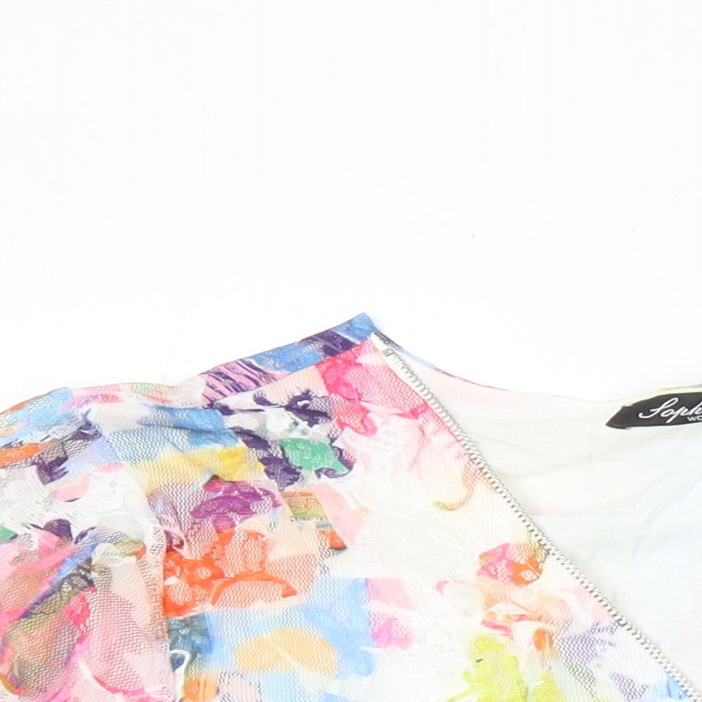 Sophie B Womens Ivory Floral Polyester Tunic Blouse Size 12 V-Neck