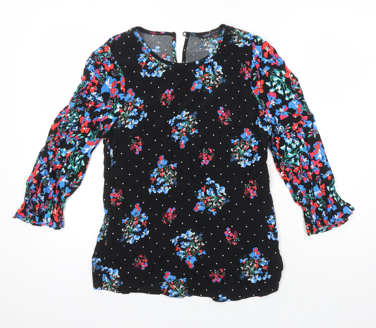 M&S Womens Multicoloured Floral Viscose Tunic Blouse Size 6 Boat Neck