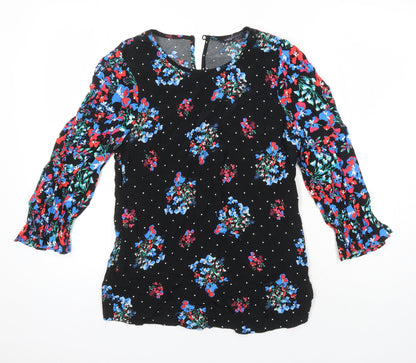M&S Womens Multicoloured Floral Viscose Tunic Blouse Size 6 Boat Neck