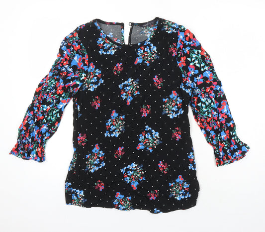 M&S Womens Multicoloured Floral Viscose Tunic Blouse Size 6 Boat Neck