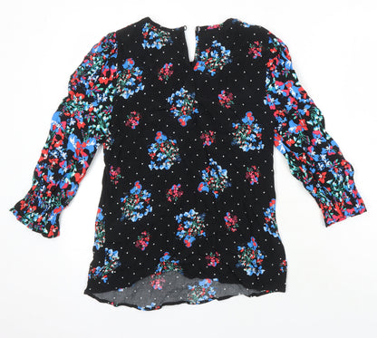 M&S Womens Multicoloured Floral Viscose Tunic Blouse Size 6 Boat Neck
