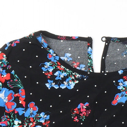 M&S Womens Multicoloured Floral Viscose Tunic Blouse Size 6 Boat Neck