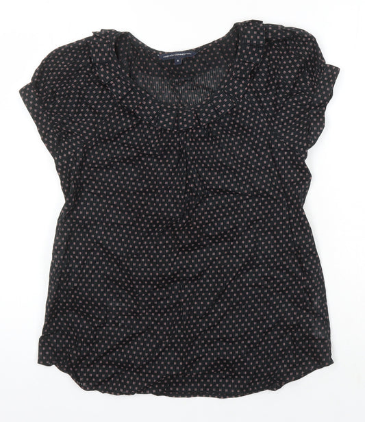 French Connection Womens Black 100% Cotton Tunic Blouse Size 8 Round Neck