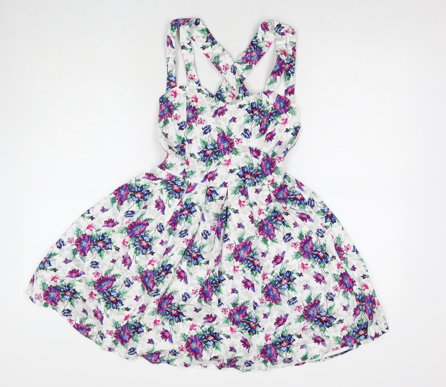 Boohoo Womens Multicoloured Floral Cotton A-Line Size 10 Square Neck Pullover