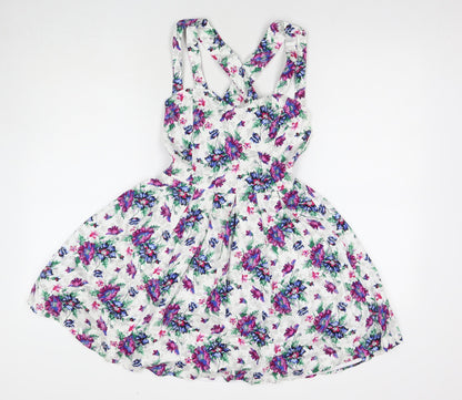 Boohoo Womens Multicoloured Floral Cotton A-Line Size 10 Square Neck Pullover