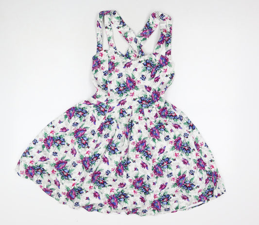 Boohoo Womens Multicoloured Floral Cotton A-Line Size 10 Square Neck Pullover