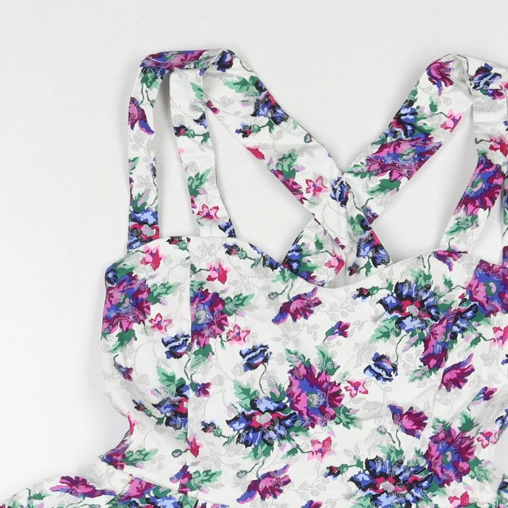 Boohoo Womens Multicoloured Floral Cotton A-Line Size 10 Square Neck Pullover