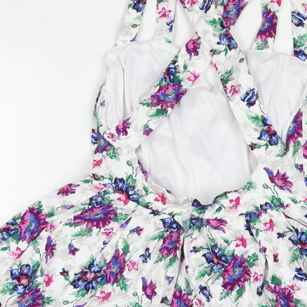 Boohoo Womens Multicoloured Floral Cotton A-Line Size 10 Square Neck Pullover