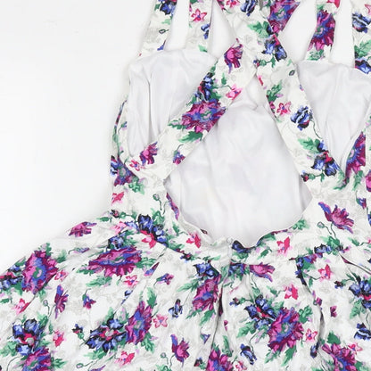 Boohoo Womens Multicoloured Floral Cotton A-Line Size 10 Square Neck Pullover