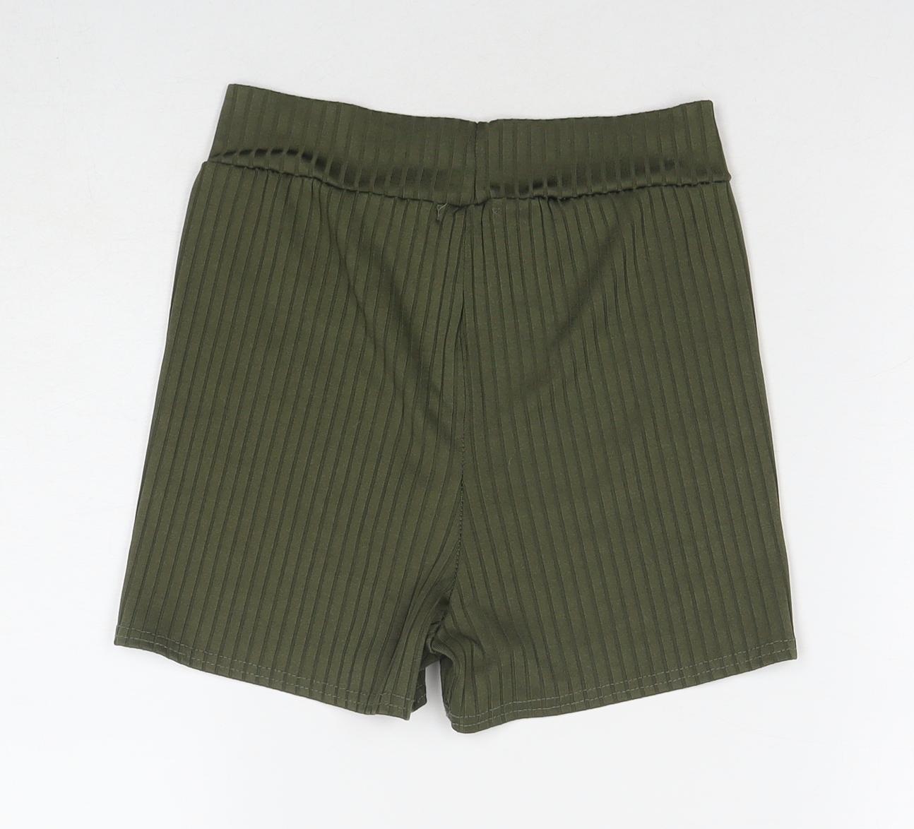 PRETTYLITTLETHING Womens Green Polyester Compression Shorts Size 8 L3 in Regular Pull On