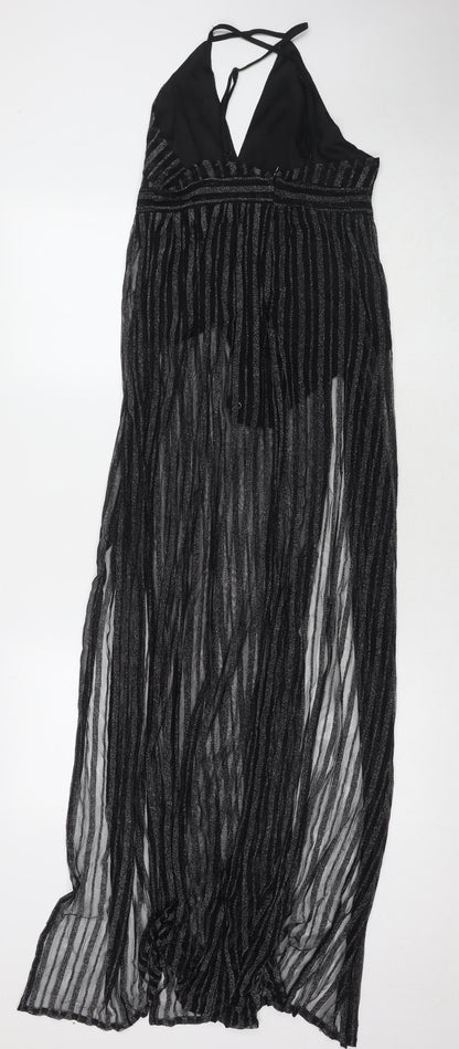 Pink Boutique Womens Black Striped Polyester Maxi Size 10 V-Neck Zip