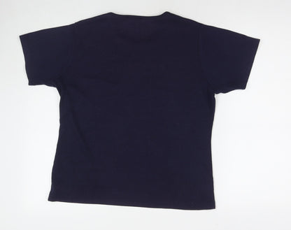 Lana Womens Blue Polyester Basic T-Shirt Size L Round Neck - Flower, Butterfly