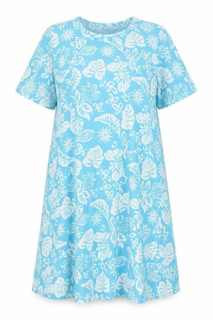 Damart Womens Blue Floral Polyester T-Shirt Dress Size 22 Round Neck Pullover