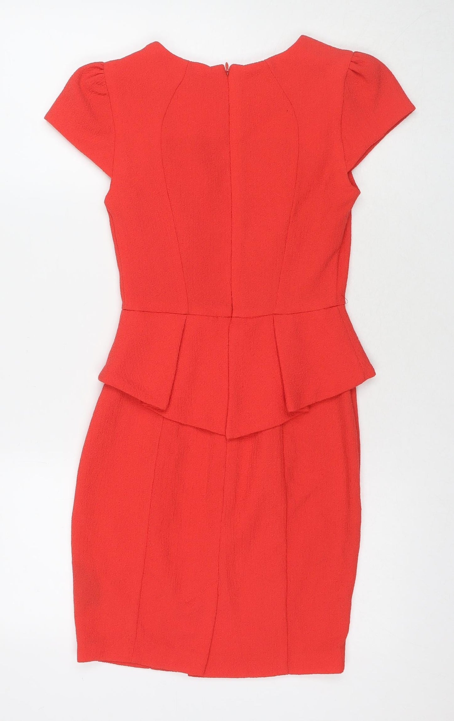 Miss Selfridge Womens Red Polyester A-Line Size 6 Round Neck Zip