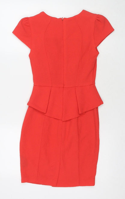 Miss Selfridge Womens Red Polyester A-Line Size 6 Round Neck Zip