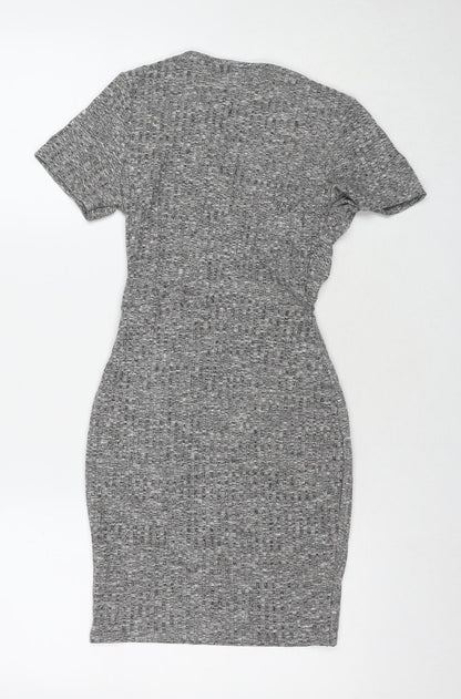 PRETTYLITTLETHING Womens Grey Polyester Wrap Dress Size 6 V-Neck Pullover