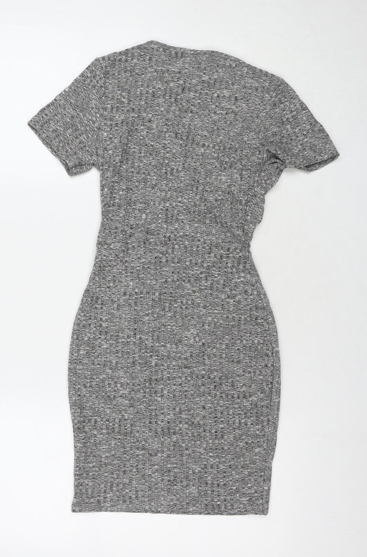 PRETTYLITTLETHING Womens Grey Polyester Wrap Dress Size 6 V-Neck Pullover