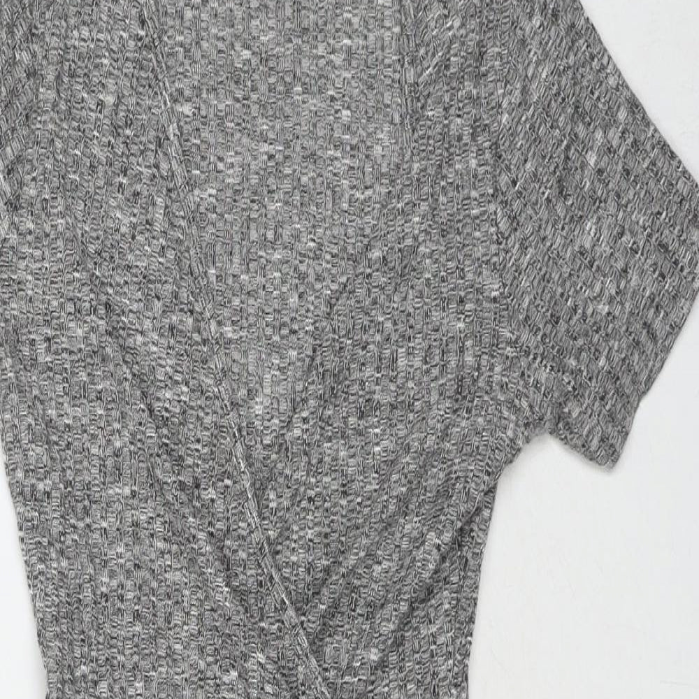 PRETTYLITTLETHING Womens Grey Polyester Wrap Dress Size 6 V-Neck Pullover