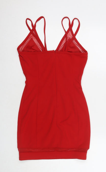 Missguided Womens Red Polyester A-Line Size 8 V-Neck Zip