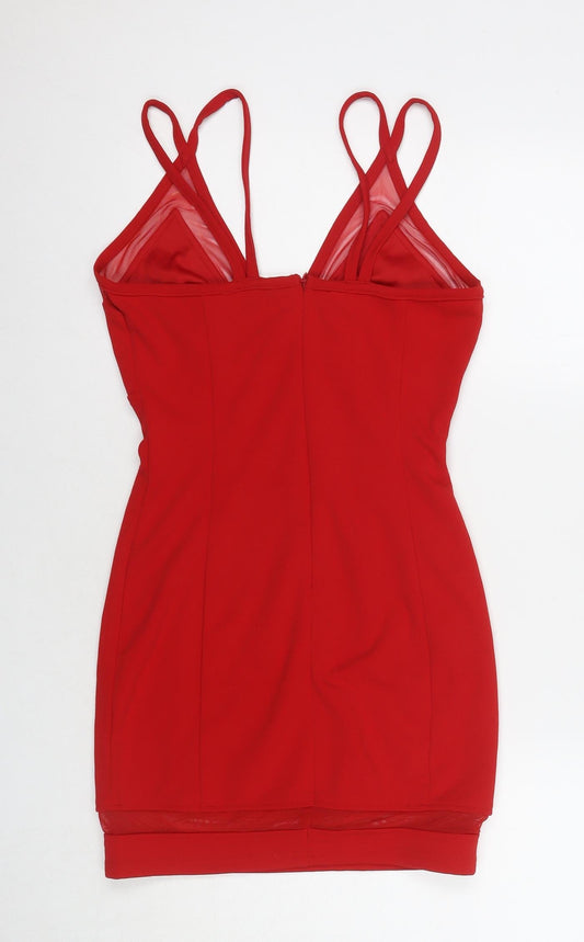 Missguided Womens Red Polyester A-Line Size 8 V-Neck Zip