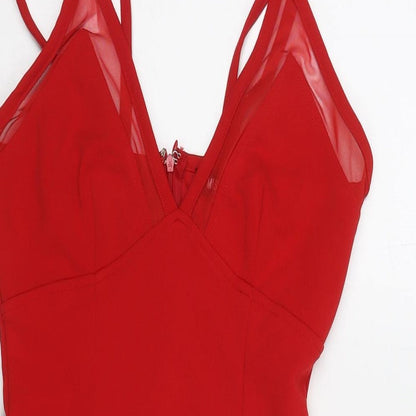 Missguided Womens Red Polyester A-Line Size 8 V-Neck Zip