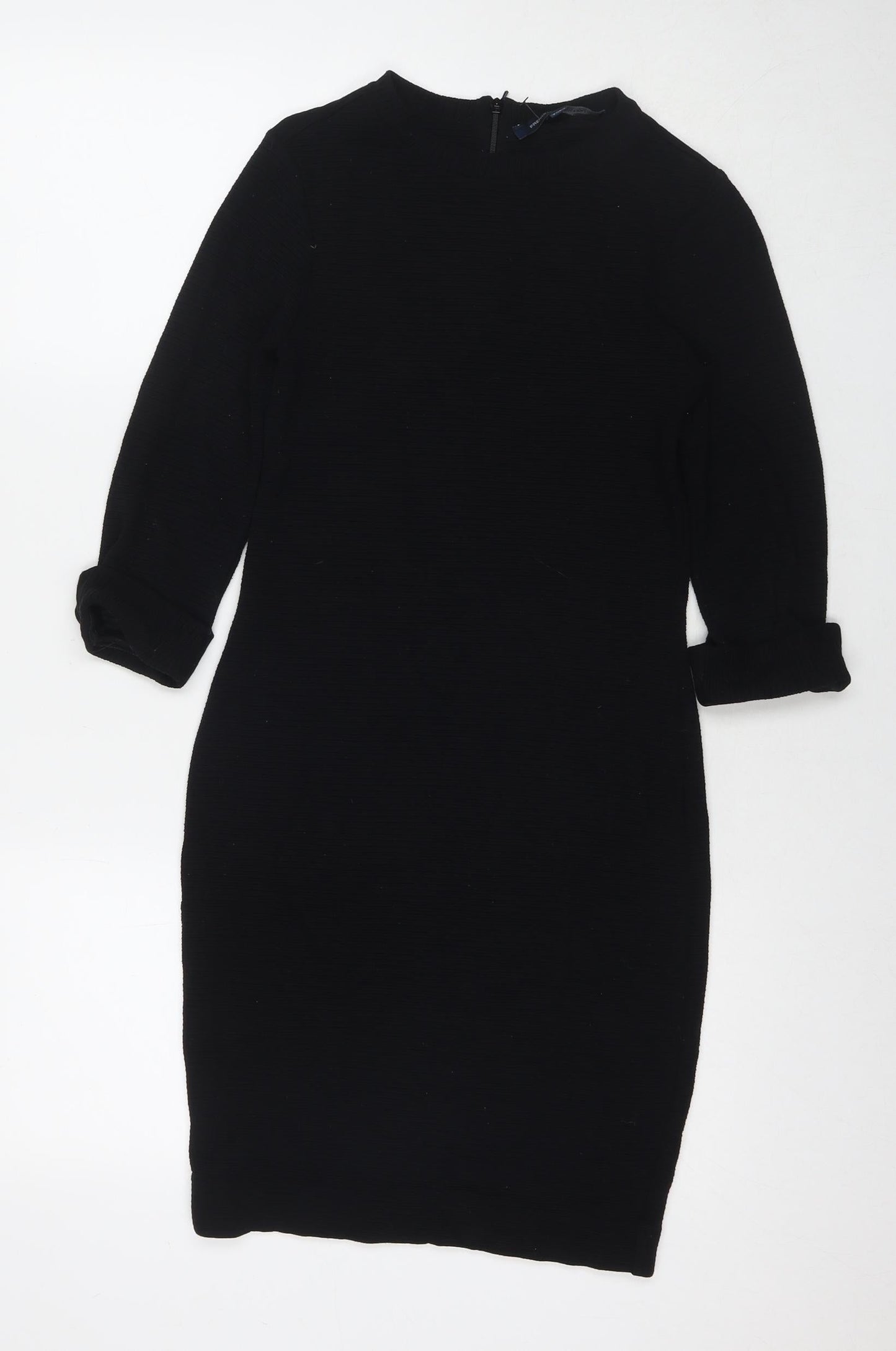 French Connection Womens Black Viscose A-Line Size 8 Round Neck Zip