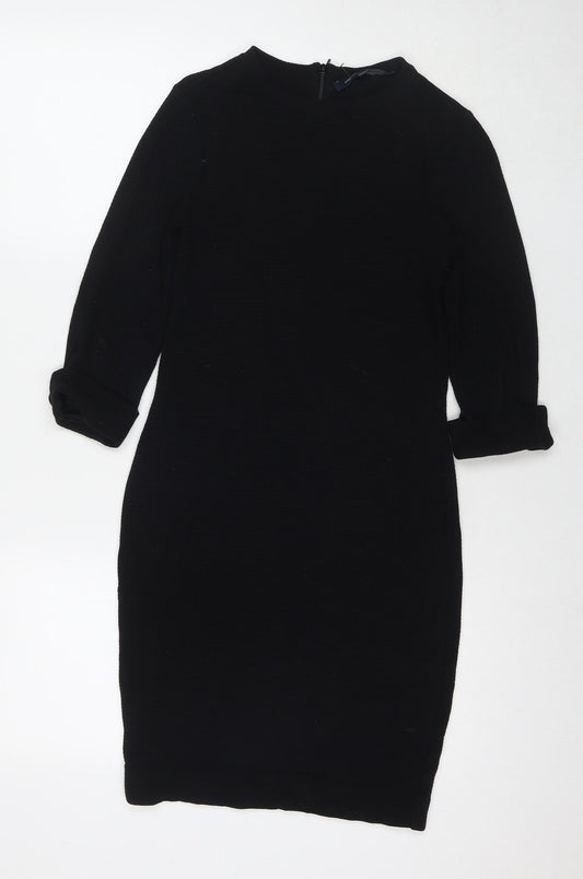 French Connection Womens Black Viscose A-Line Size 8 Round Neck Zip