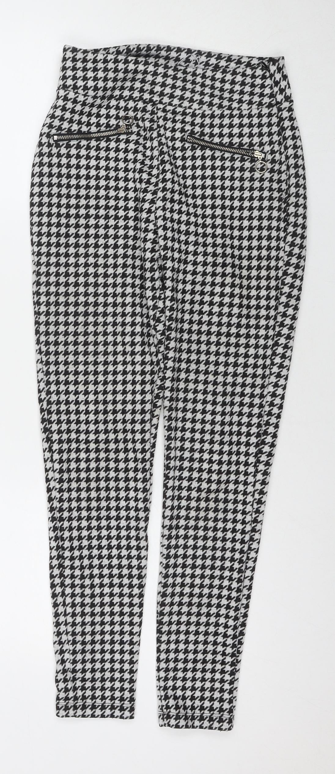 Sonsandar Womens Black Herringbone Polyester Trousers Size 8 L26 in Regular Zip