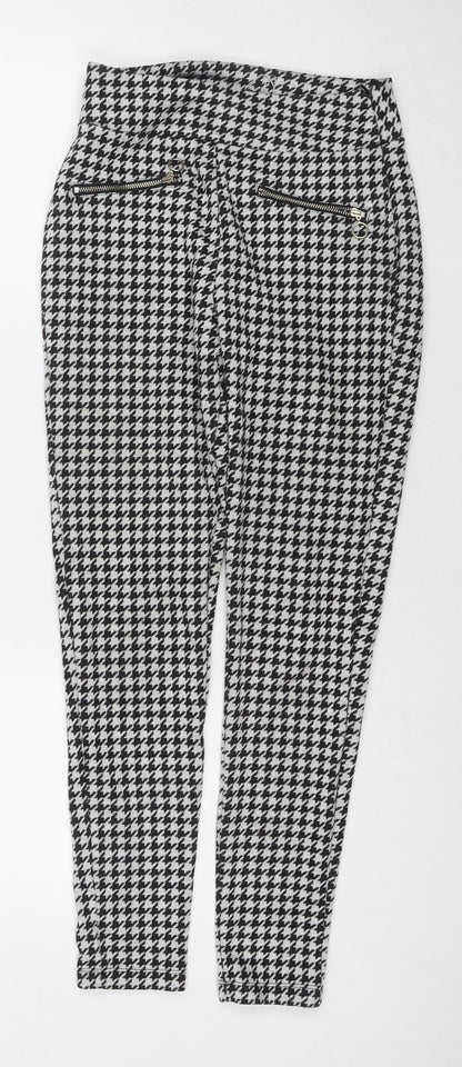 Sonsandar Womens Black Herringbone Polyester Trousers Size 8 L26 in Regular Zip