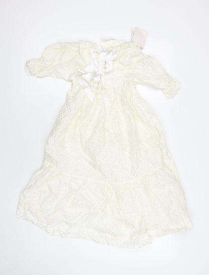 Vanli Baby Womens White Polka Dot Cotton A-Line Size M Round Neck Button