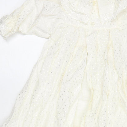 Vanli Baby Womens White Polka Dot Cotton A-Line Size M Round Neck Button