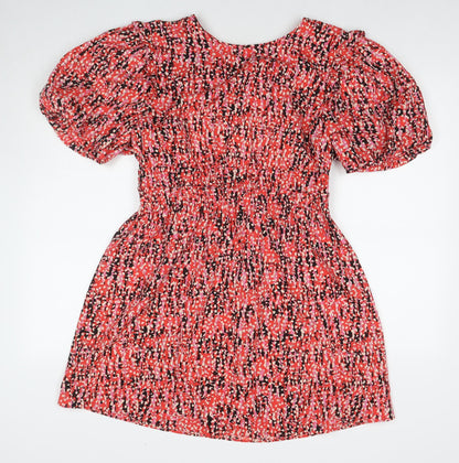 Topshop Womens Red Geometric Polyester A-Line Size 14 Boat Neck Tie