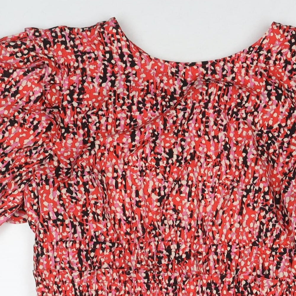 Topshop Womens Red Geometric Polyester A-Line Size 14 Boat Neck Tie