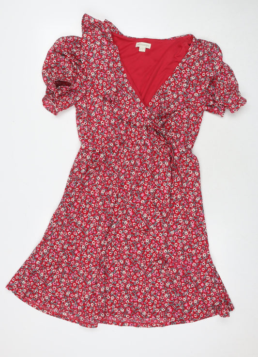 Monsoon Womens Red Floral Polyester A-Line Size 10 V-Neck Pullover