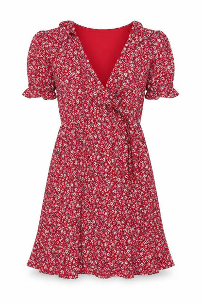 Monsoon Womens Red Floral Polyester A-Line Size 10 V-Neck Pullover