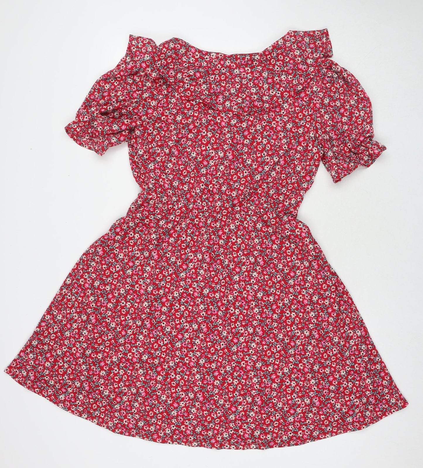 Monsoon Womens Red Floral Polyester A-Line Size 10 V-Neck Pullover