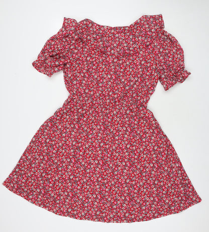 Monsoon Womens Red Floral Polyester A-Line Size 10 V-Neck Pullover