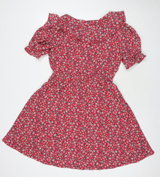Monsoon Womens Red Floral Polyester A-Line Size 10 V-Neck Pullover