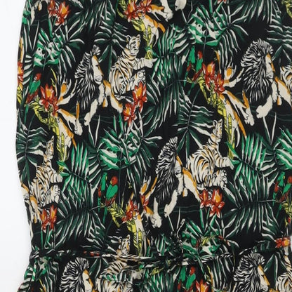 Warehouse Womens Green Floral Viscose A-Line Size 12 Square Neck Pullover
