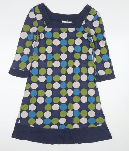 Adini Womens Multicoloured Polka Dot Cotton A-Line Size M Square Neck Pullover